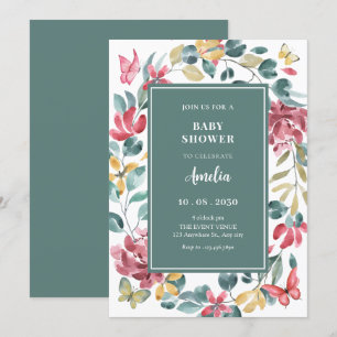 Convites Chá de fraldas de aquarela floral