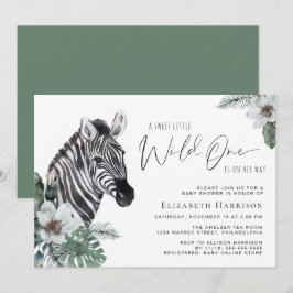 Convites Chá de fraldas de Aquarela Floral Boho Zebra