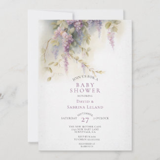 Convites Chá de fraldas de Aquarela Floral de Wisteria