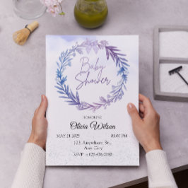 Convites Chá de fraldas de Aquarela Floral Eucalyptus Azul