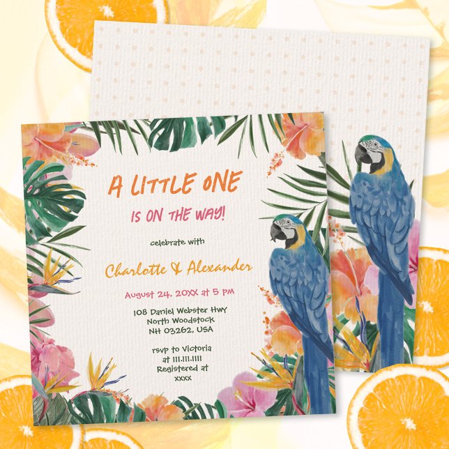 Convites Chá de fraldas de Aquarela Tropical (Tropical Floral Parrot Watercolor Baby Shower Invitation ©Susanne Sachers - Sunny Mind 🌞)