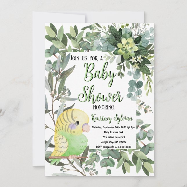 Convites Chá de fraldas de Aquarela Verde-Amarelo de Pássar (Frente)