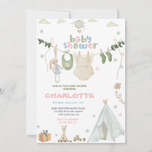 Convites Chá de fraldas de Aquarela Verde, Azul e Rosa