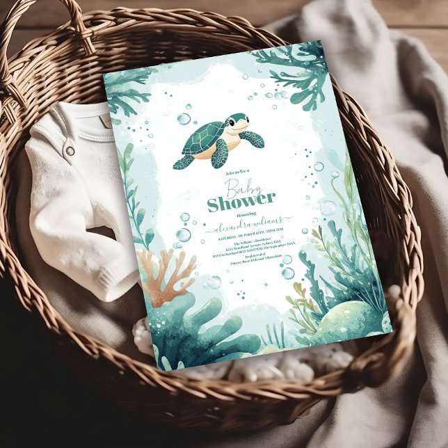 Convites Chá de fraldas de Aquarelas da Tartaruga do Mar do (Criador carregado)