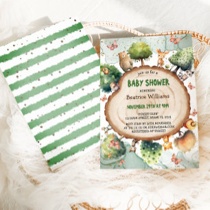 Convites Chá de fraldas de Aquarelas de Animais da Floresta