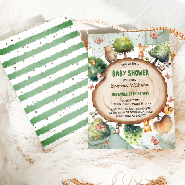 Convites Chá de fraldas de Aquarelas de Animais da Floresta (Criador carregado)