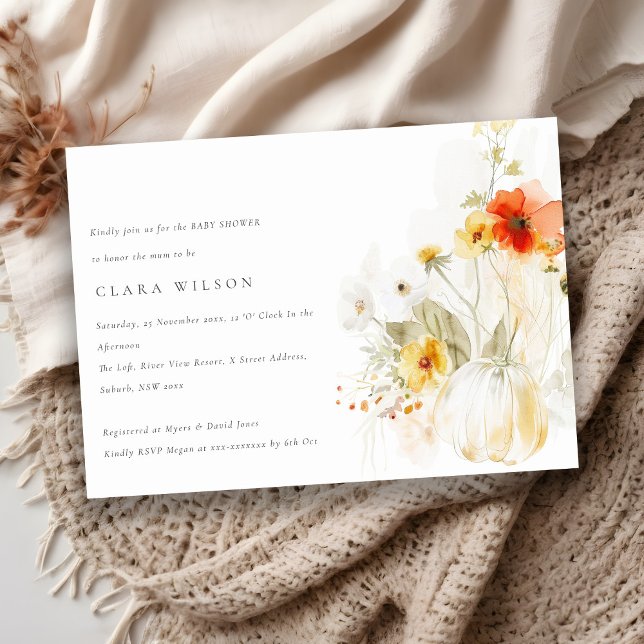 Convites Chá de fraldas de Aquarelas de Flor Selvagem (Criador carregado)