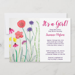 Convites Chá de fraldas de Aquarelas de Flores Selvagem