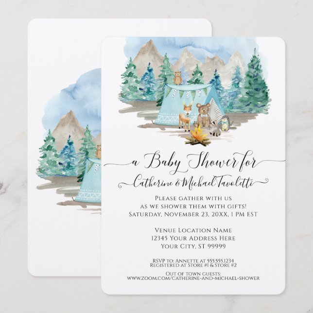 Convites Chá de fraldas de Aquarelas do Urso do Urso (Frente/Verso)