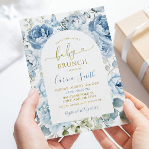 Convites Chá de fraldas de Arca Floral Azul Moderno Brunch