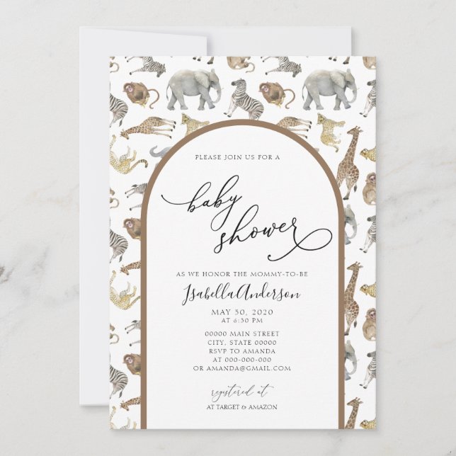 Convites Chá de fraldas de Arco-Arco Safari Selgle (Frente)