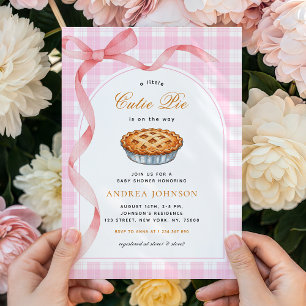 Convites Chá de fraldas de Arco Gingham, Rosa-Rosa-Pequeno