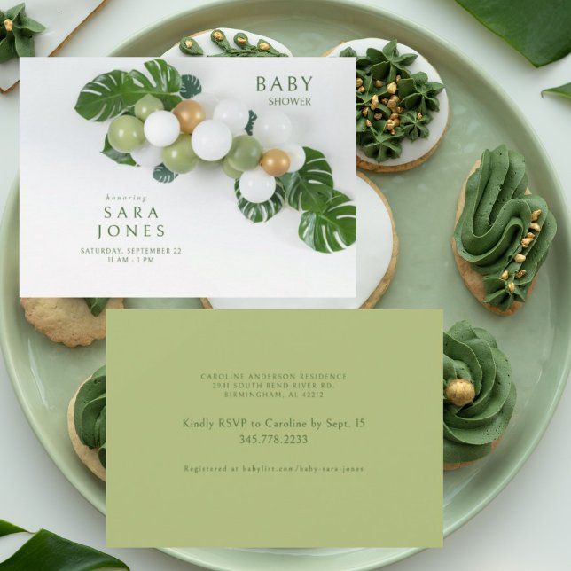 Convites Chá de fraldas de arco neutro verde do balão (Criador carregado)