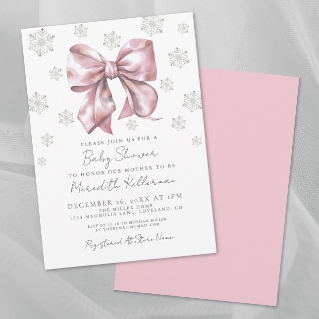 Convites Chá de fraldas de Arco rosa (Pink Bow Girl Baby Shower Invitation)