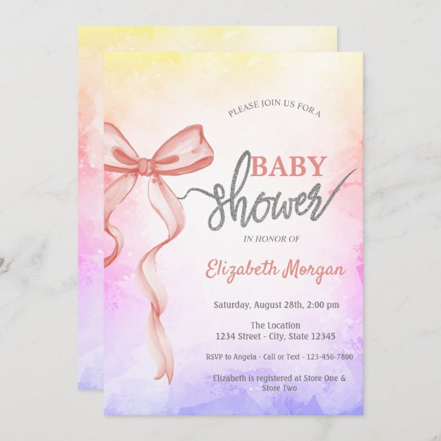 Convites Chá de fraldas de Arco Rosa Adorável (Frente/Verso)