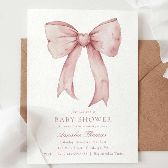 Convites Chá de fraldas de Arco Rosa com Aquarela (Criador carregado)