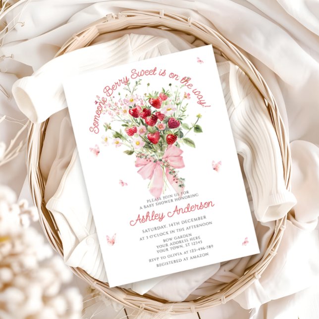 Convites Chá de fraldas de Arco rosa de Morango de Verão (Criador carregado)