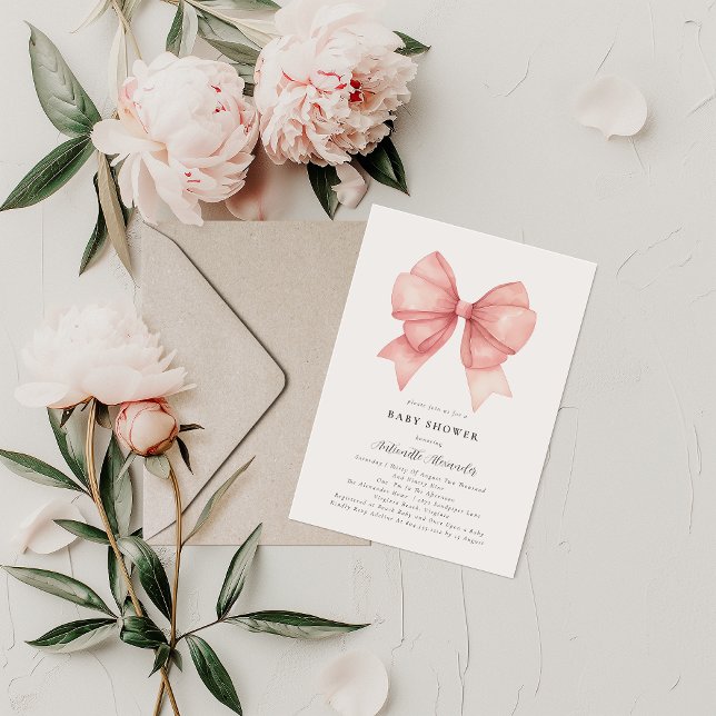 Convites Chá de fraldas de Arco Rosa Moderno Coquette Girl (Criador carregado)