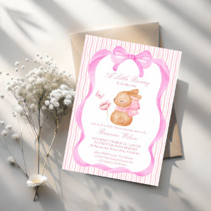 Convites Chá de fraldas de arco rosado Bunny