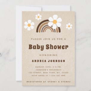 Convites Chá de fraldas de Areia Floral Brown Boho Rainbow