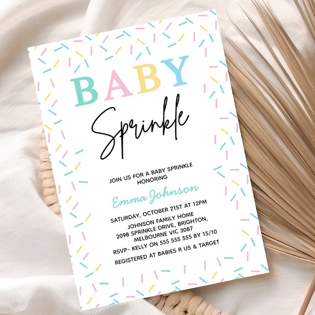 Convites Chá de fraldas de aspersão para bebês modernos mul (Multicolored Baby Sprinkle baby Shower Invitation, Gender Neutral baby Sprinkle baby Shower Invite)