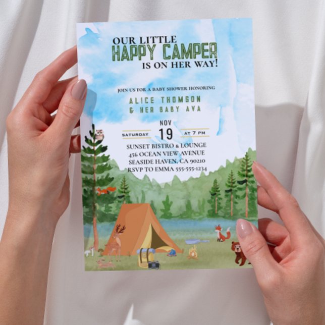 Convites chá de fraldas de aventura da floresta de campismo (camper adventure country outdoor baby shower forest theme animals little happy camper camping lover)