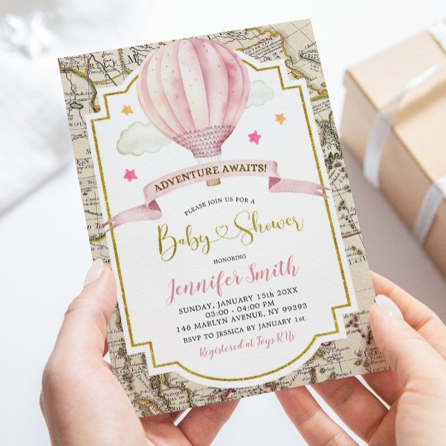 Convites Chá de fraldas de Aventura de Balão de Ar Quente d (Criador carregado)