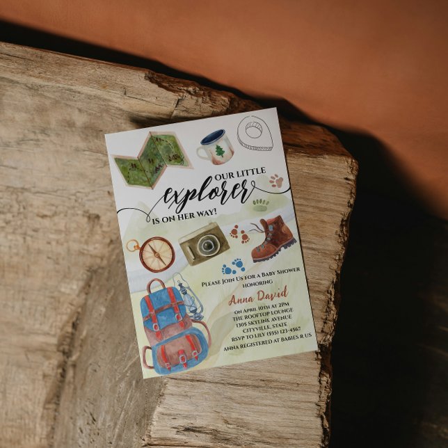 Convites chá de fraldas de aventura do explorador de aquare (Criador carregado)