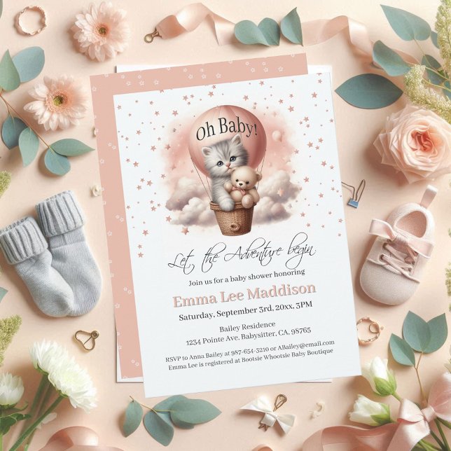 Convites Chá de fraldas De Aventura Oh Bebê Kitten Balão (Criador carregado)