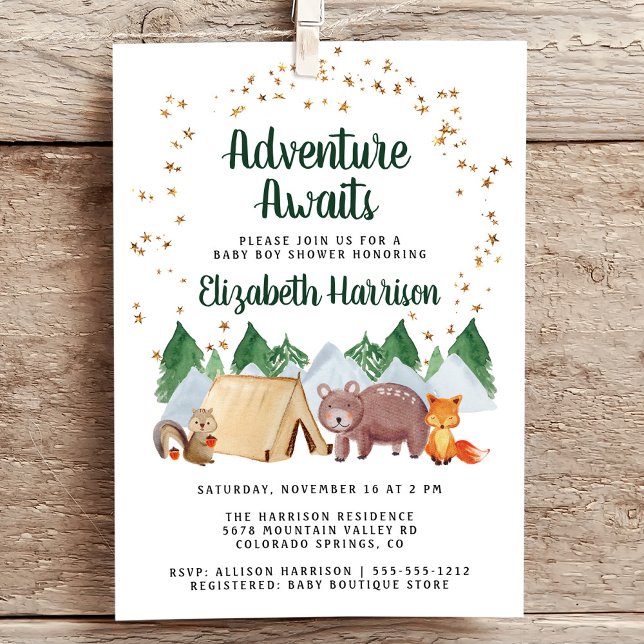Convites Chá de fraldas de Aventura Russo de Animais da Flo (Embrace your upcoming adventure with a super cute baby shower invitation)