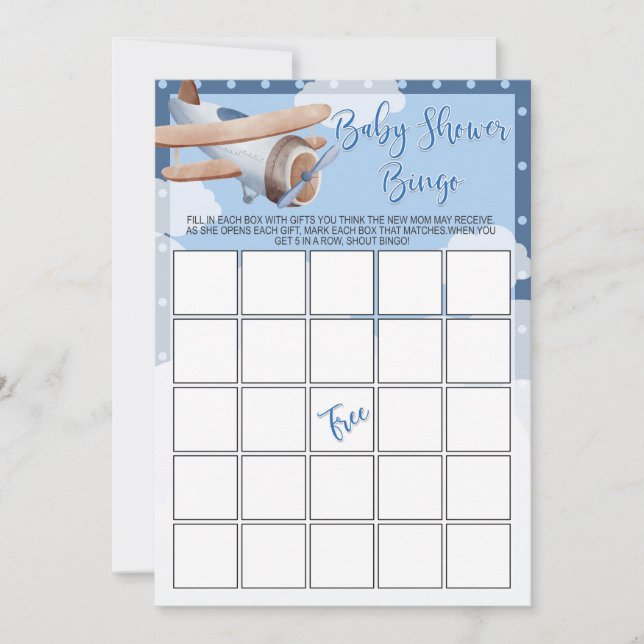 Convites Chá de fraldas de avião Bingo Game Blue Boy (Frente)