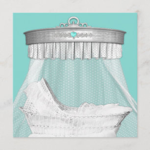 Convites Chá de fraldas de Azul Teal e Prata Elegante