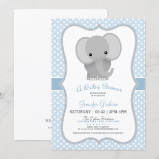 Convites Chá de fraldas de Baby Elephant (azul)
