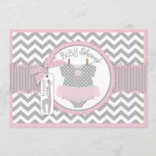 Convites Chá de fraldas de Baby Girl Tutu Chevron Giraffe