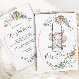 Convites Chá de fraldas De Balança Floral De Elefante De Be