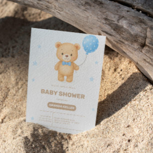 Convites Chá de fraldas de Balão Azul de Urso Bebês Simples