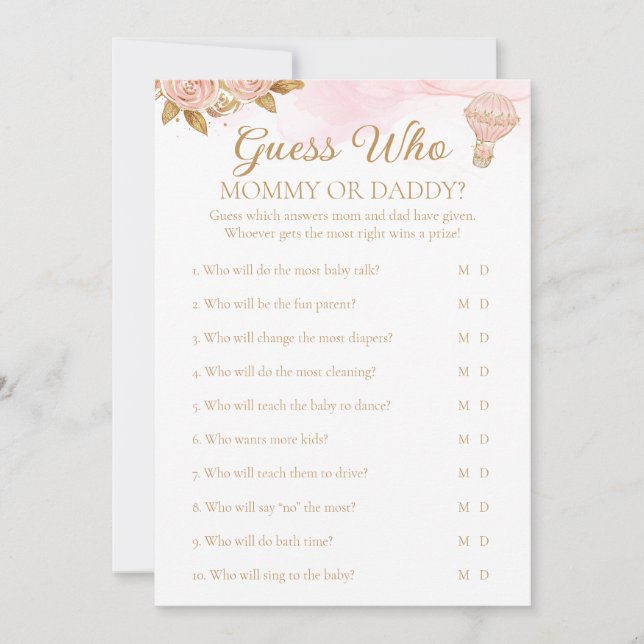 Convites Chá de fraldas De Balão De Ar Quente Adivinha Quem (Frente)