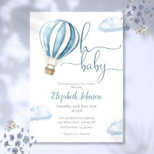 Convites Chá de fraldas de Balão de Ar Quente Azul Baby Boy