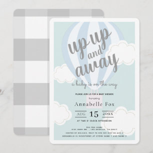 Convites Chá de fraldas de balão de ar quente azul para c