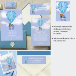 Convites Chá de fraldas de Balão de Ar Quente da Aquarela