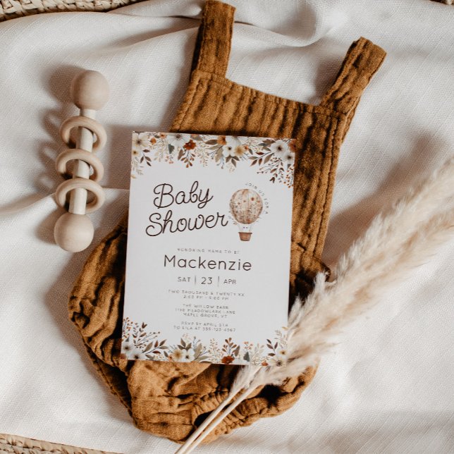 Convites Chá de fraldas de Balão de Ar Quente Floral (Cozy in Bloom Hot Air Balloon Baby Shower invitation )