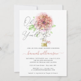 Convites Chá de fraldas de Balão de Ar Quente Floral Rosa