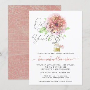 Convites Chá de fraldas de Balão de Ar Quente Floral Rosa