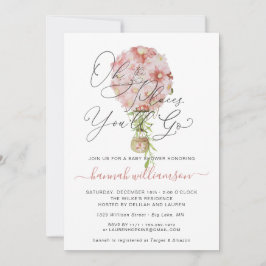 Convites Chá de fraldas de Balão de Ar Quente Floral Rosa