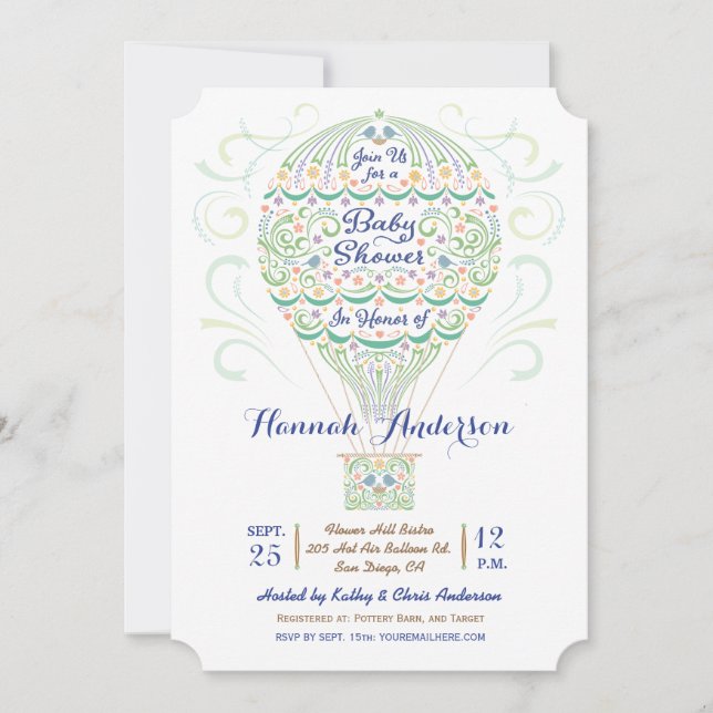 Convites Chá de fraldas de balão de ar quente Neutro (Frente)