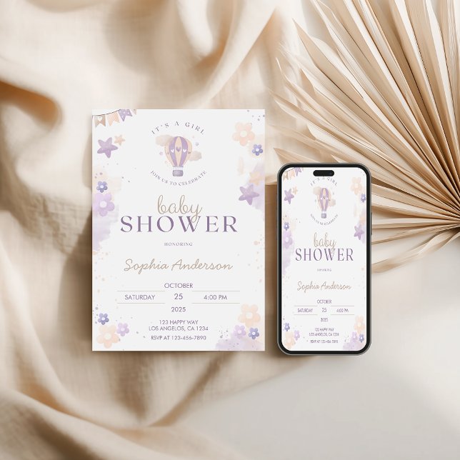 Convites Chá de fraldas de Balão de Ar Quente Puro e Quente (Criador carregado)