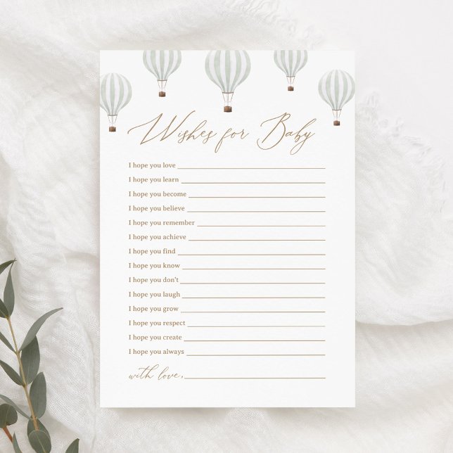 Convites Chá de fraldas de balão de ar quente verde deseja  (Criador carregado)