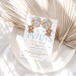 Convites Chá de fraldas de Balão de Urso Azul de Twin Boys