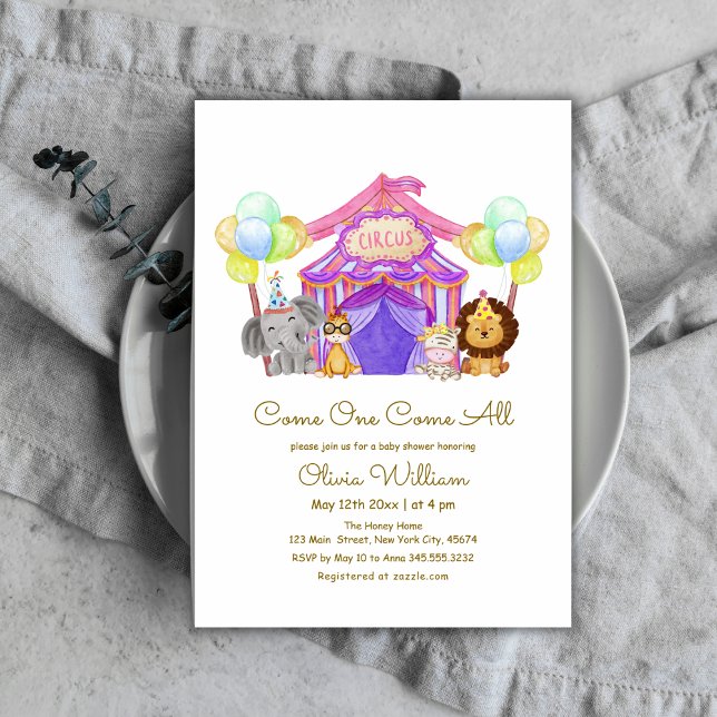 Convites Chá de fraldas de Balão do Circo Safari Cute (Cute Safari Circus Carnival Balloon Baby Shower Invitation)