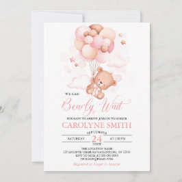 Convites Chá de fraldas de Balão Rosa do Urso de Teddy